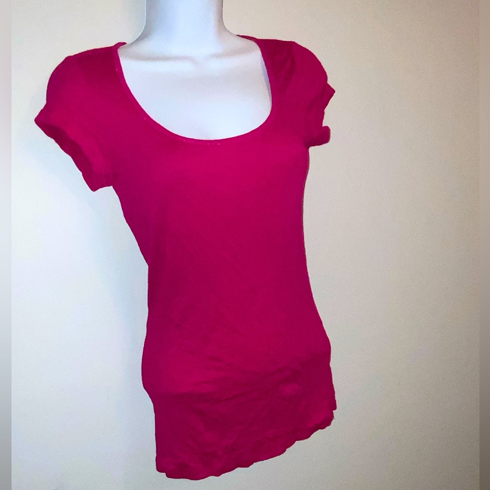 Express Hot Pink Scoop-Neck Fitted Basic Tee Sz S - Picture 5 of 7